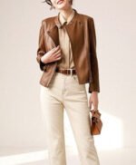 Casual Brown Leather Jacket for Women