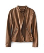 Casual Brown Leather Jacket for Women