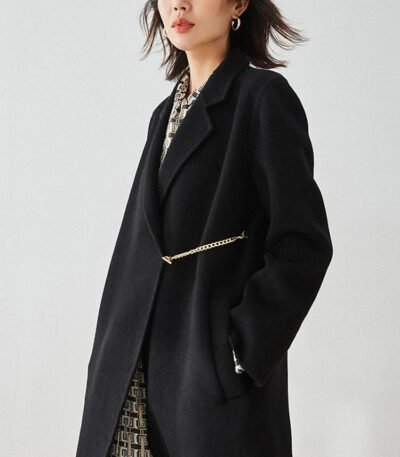 Casual Designer Women Chester Wool Coats Black