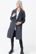 Casual Designer Women Tailored Wool Coat Dark Gray