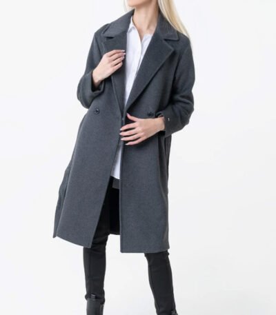 Casual Designer Women Tailored Wool Coat Dark Gray