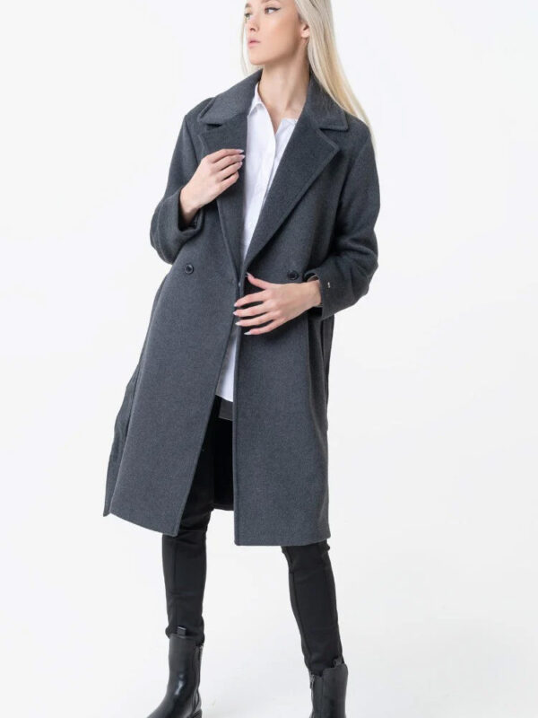 Casual Designer Women Tailored Wool Coat Dark Gray