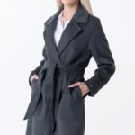 Casual Designer Women Tailored Wool Coat Dark Gray