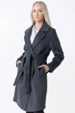 Casual Designer Women Tailored Wool Coat Dark Gray