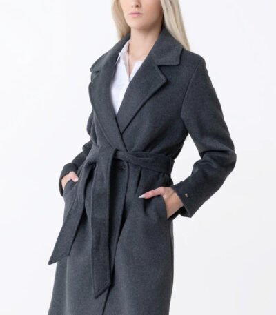 Casual Designer Women Tailored Wool Coat Dark Gray