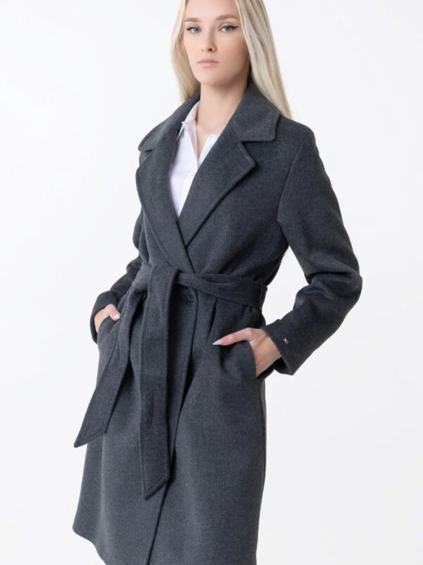 Casual Designer Women Tailored Wool Coat Dark Gray