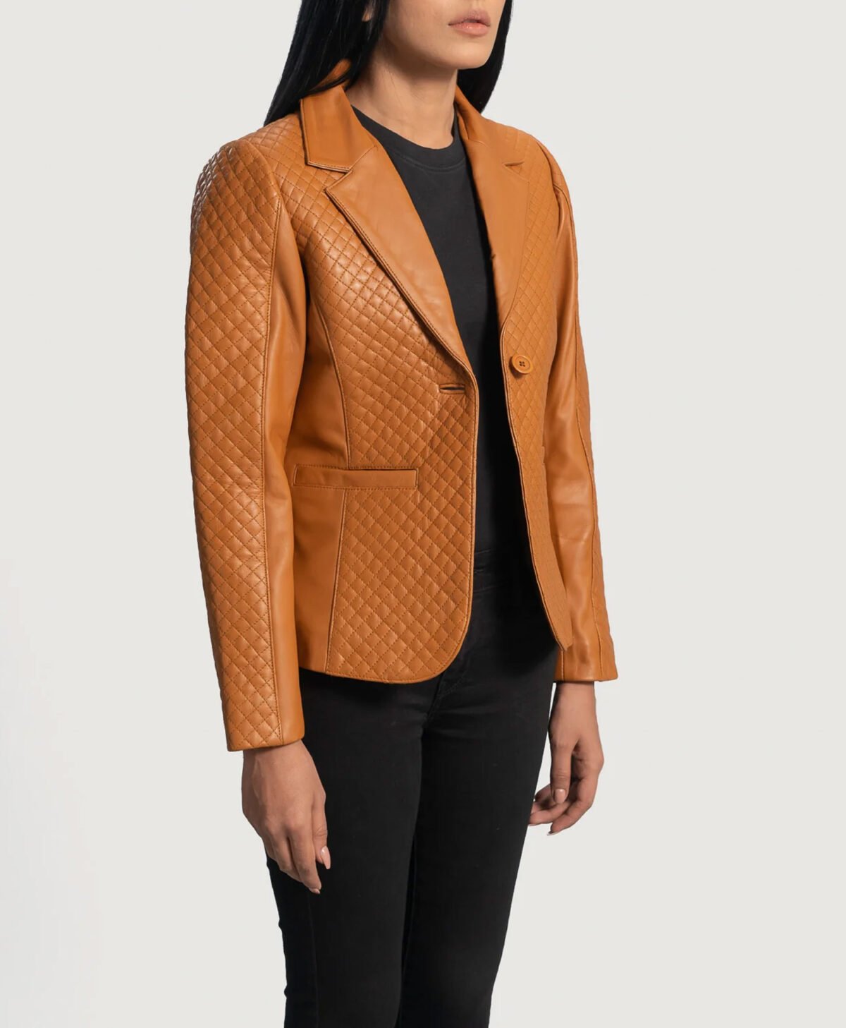 Cora Quilted Brown Leather Blazer by MJH