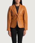 Cora Quilted Brown Leather Blazer by MJH