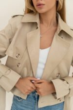 Cropped Beige Cotton Trench Coat