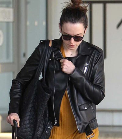 Daisy Ridley Black Leather Jacket