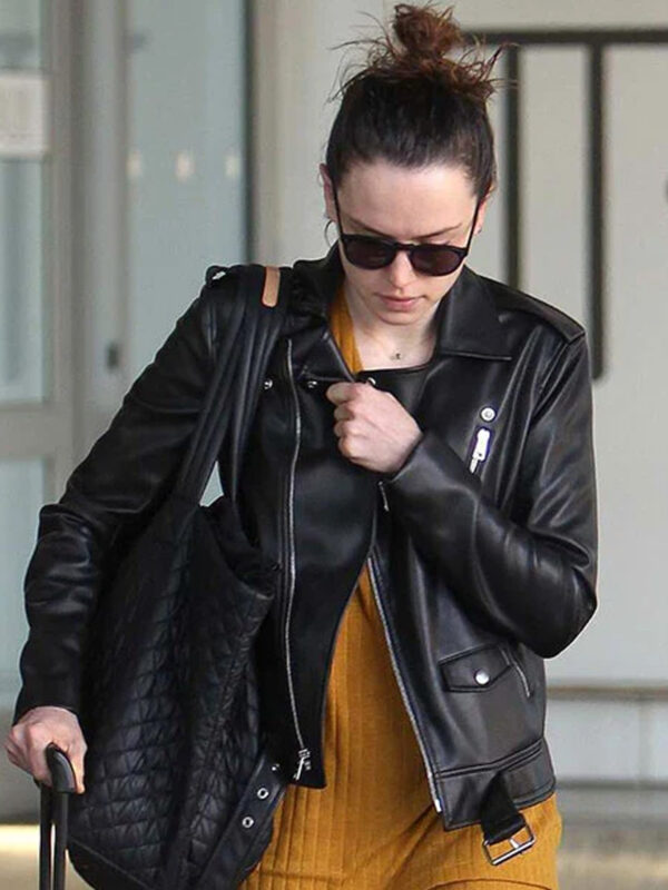 Daisy Ridley Black Leather Jacket