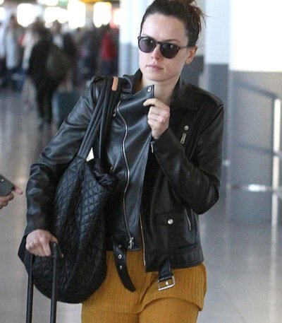Daisy Ridley Black Leather Jacket