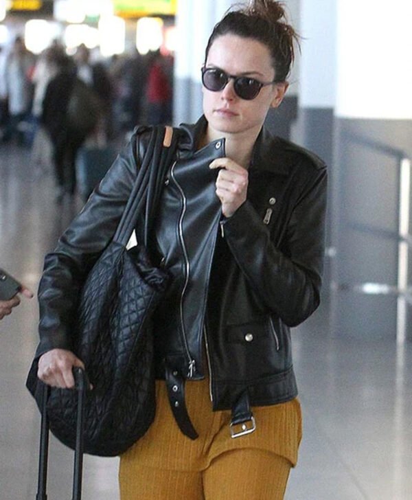 Daisy Ridley Black Leather Jacket