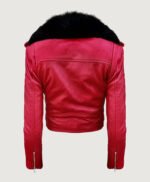 Detachable Genuine Fur Collar Moto Leather Jacket in Red