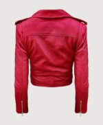Detachable Genuine Fur Collar Moto Leather Jacket in Red