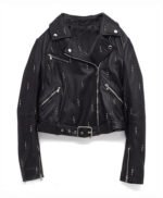 Dua Lipa Biker Belted Black Leather Jacket