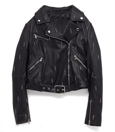 Dua Lipa Biker Belted Black Leather Jacket