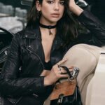 Dua Lipa Biker Belted Black Leather Jacket