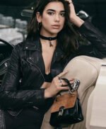 Dua Lipa Biker Belted Black Leather Jacket