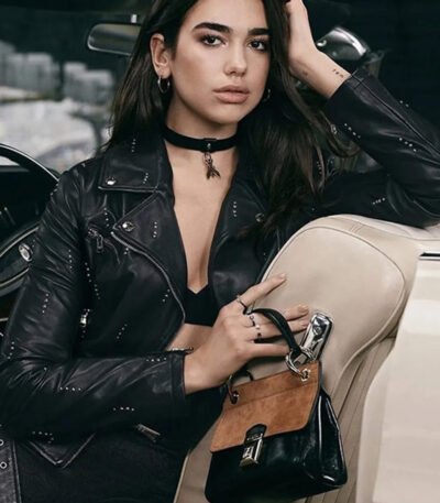 Dua Lipa Biker Belted Black Leather Jacket