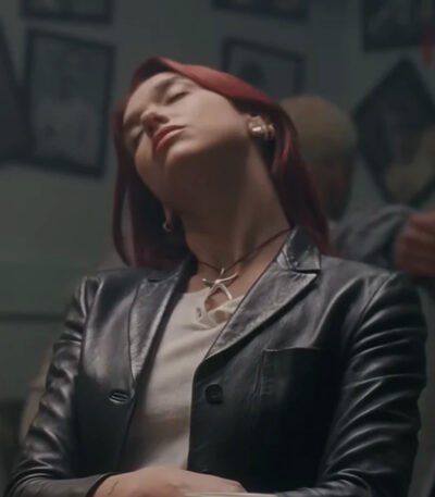 Dua Lipa Training Season Black Leather Blazer