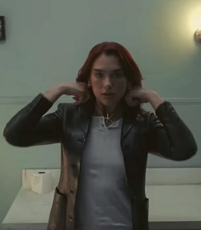 Dua Lipa Training Season Black Leather Blazer