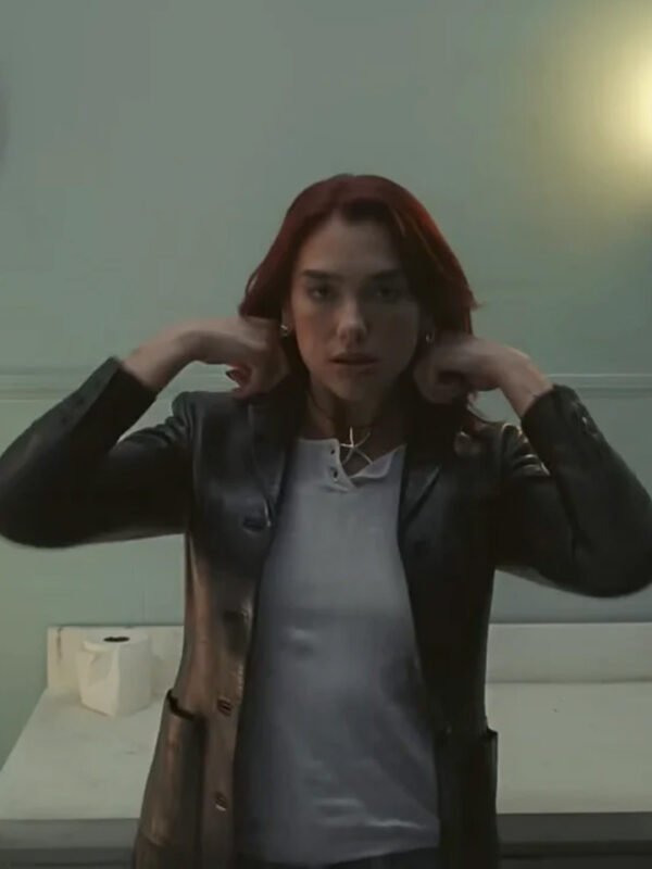 Dua Lipa Training Season Black Leather Blazer
