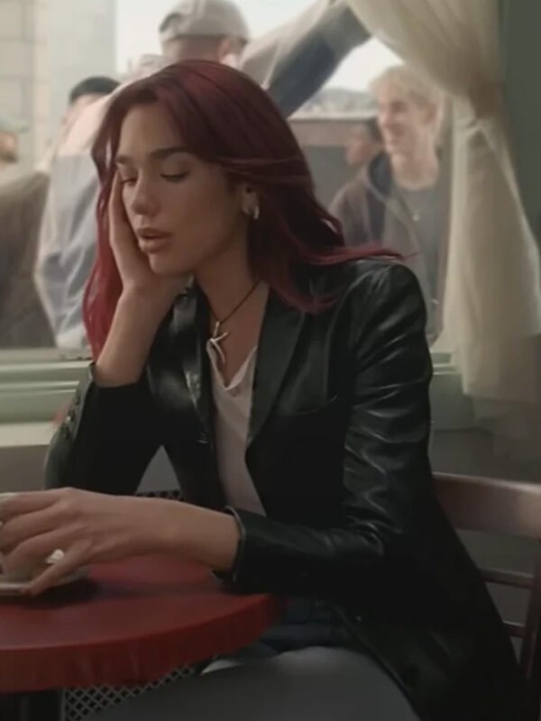 Dua Lipa Training Season Black Leather Blazer