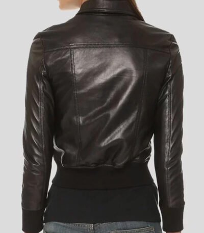 Eclipse Womens Black Leather Bomber Jacket