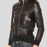 Eclipse Womens Black Leather Bomber Jacket