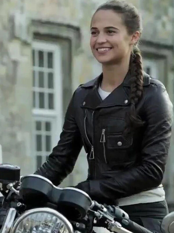 Elegant Alicia Vikander Tomb Raider Leather Jacket