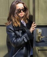 Elegant Black Ana de Armas 2023 Fur Leather Jacket