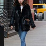 Elegant Black Ana de Armas 2023 Fur Leather Jacket