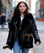 Elegant Black Ana de Armas 2023 Fur Leather Jacket