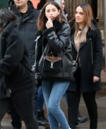 Elegant Black Ana de Armas 2023 Fur Leather Jacket