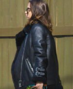 Elegant Black Ana de Armas 2023 Fur Leather Jacket