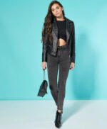 Elegant Black Biker Leather Jacket By MJH