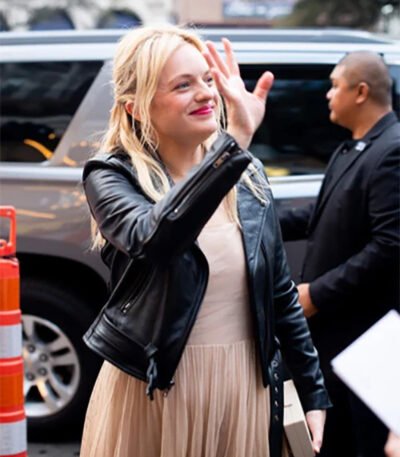 Elisabeth Moss Black Leather Jacket