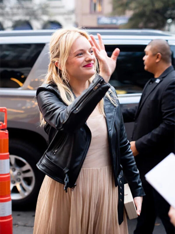 Elisabeth Moss Black Leather Jacket