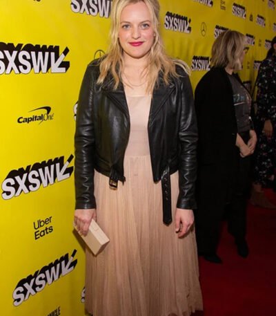 Elisabeth Moss Black Leather Jacket