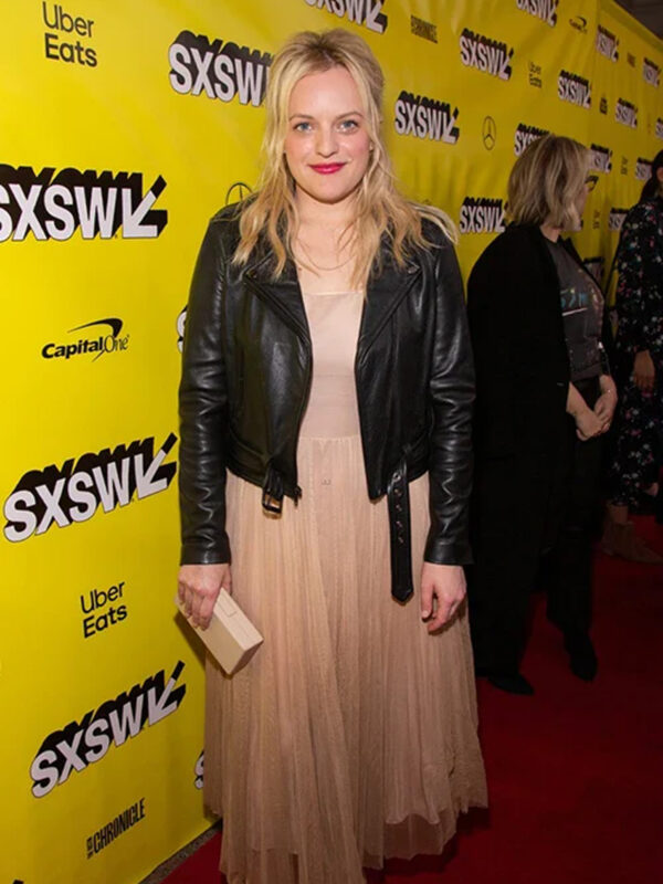 Elisabeth Moss Black Leather Jacket