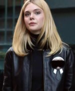 Elle Fanning Genuine Fur Black Leather Jacket
