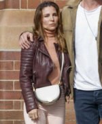 Elsa Pataky Burgundy Leather Jacket