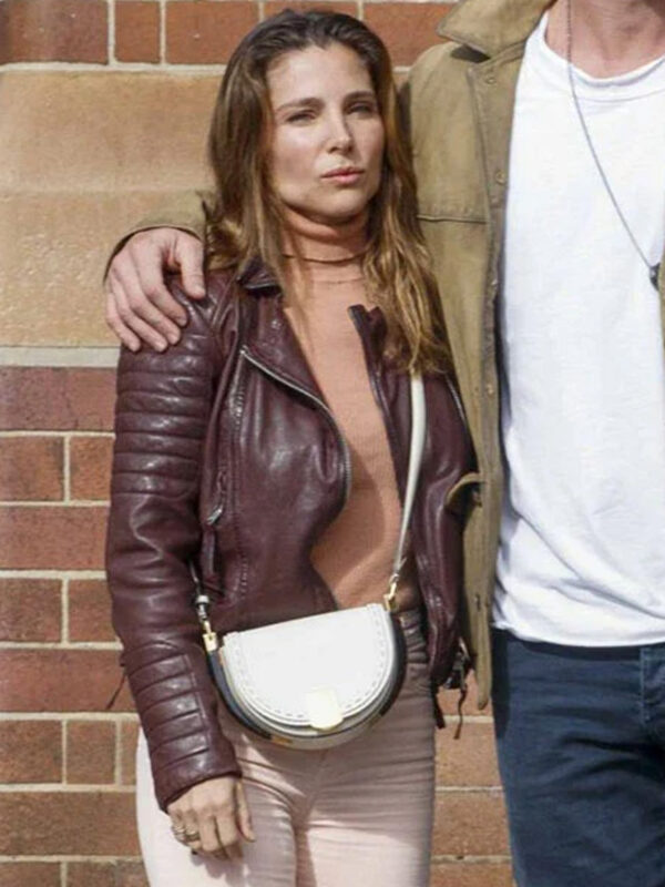 Elsa Pataky Burgundy Leather Jacket
