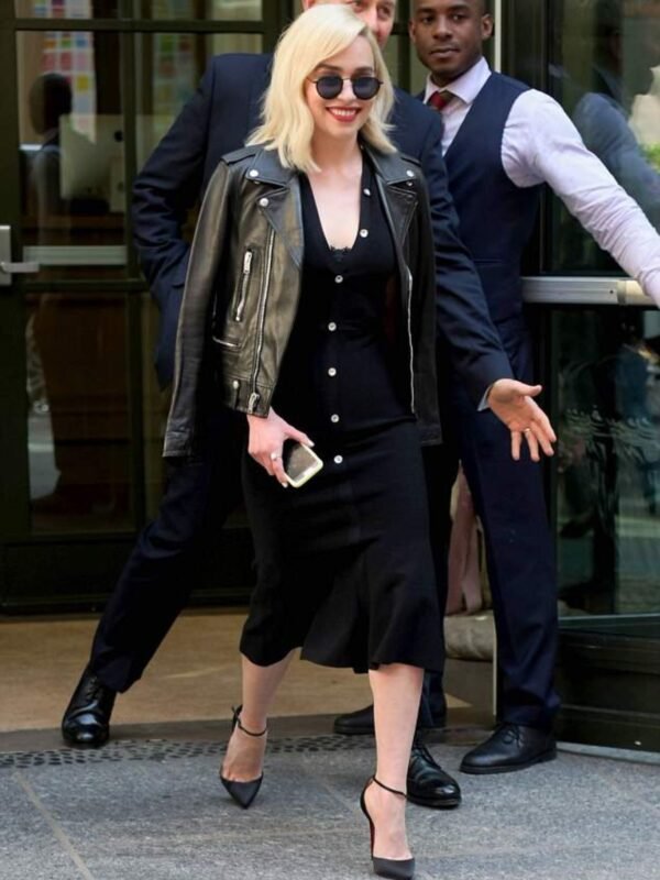 Emilia Clarke Black Leather Jacket