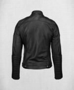 Fashionable Black Leather Biker Jacket with White and Red Stripes