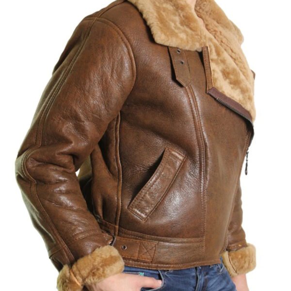 Female Faux Fur Shearling Bomber Aviator Leather Jacket