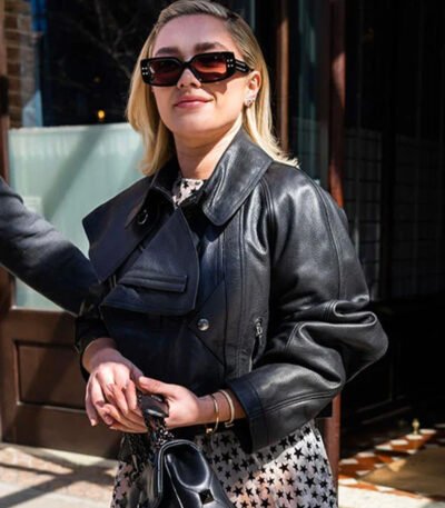 Florence Pugh Black Leather Jacket