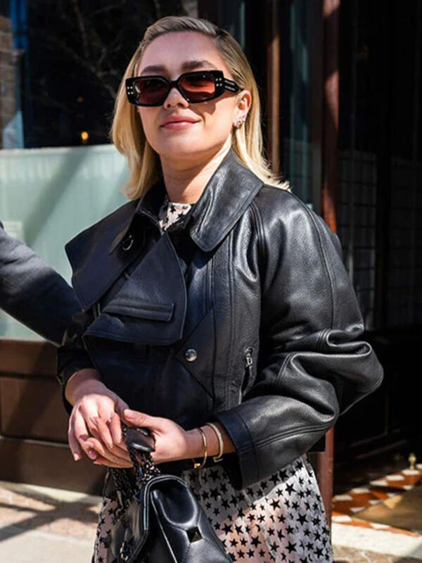 Florence Pugh Black Leather Jacket