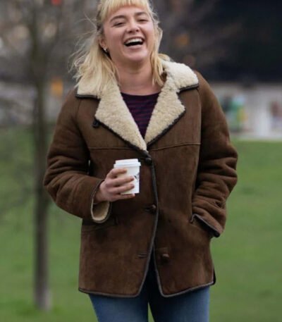 Florence Pugh Brown Shearling Jacket